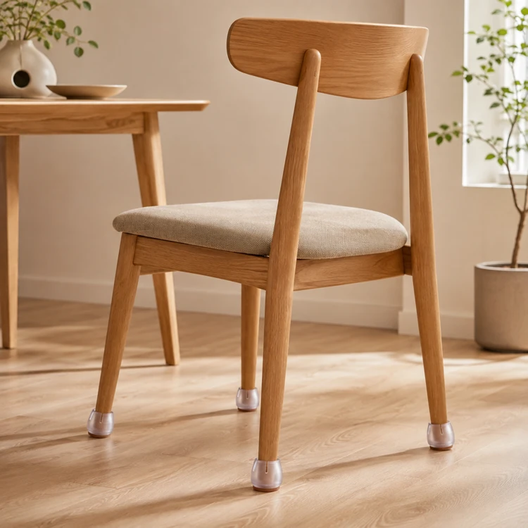 Dining chair with transparent furniture leg caps