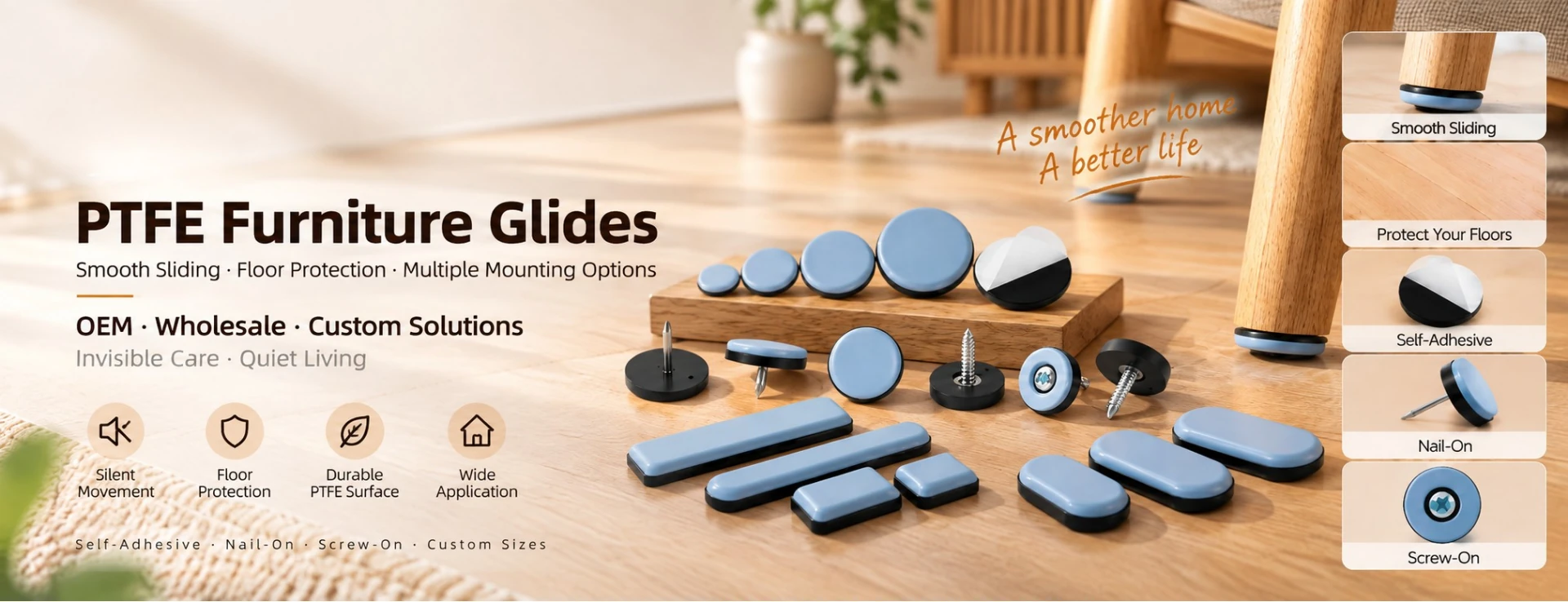 PTFE Furniture Glides — product range and applications
