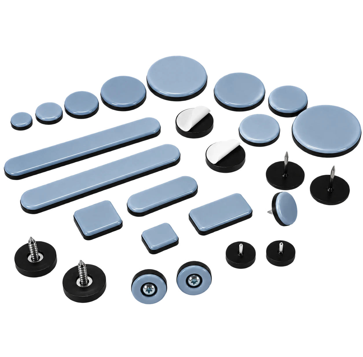 Assorted yiHom PTFE furniture glides in round, strip, square and fastener-mounted forms